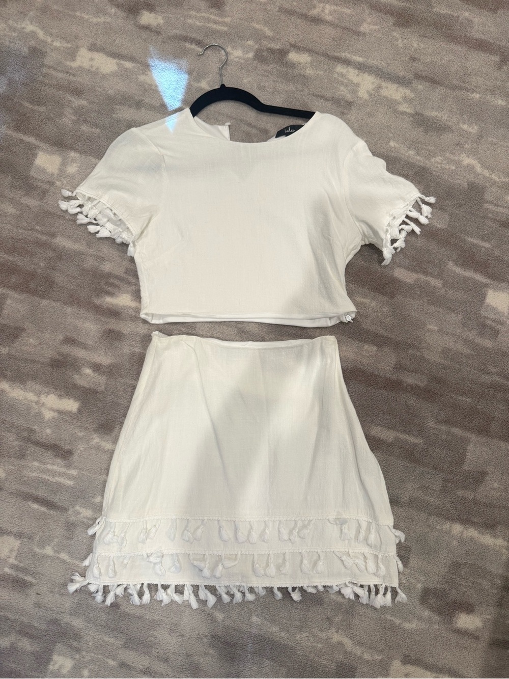 Lulu's made for Madrid white two piece top and skirt mini set both size small